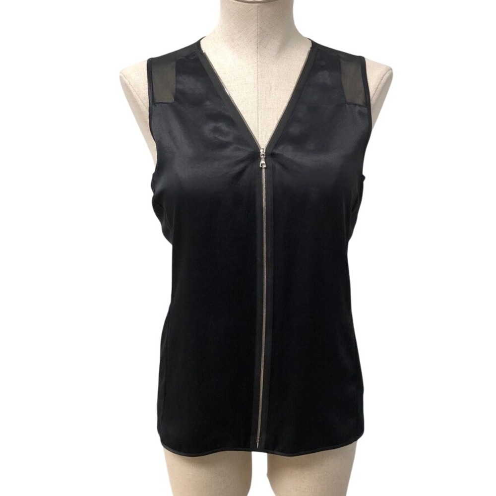 J Brand Sleeveless Top Womens Small Black Mesh Detail Full Zip‎ JW10WO4412